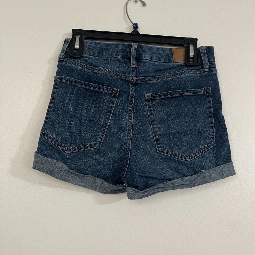 Aeropostale Womens High Rise Curvi Midi Shorts Denim Sz 8 Dark Wash Distressed - Picture 3 of 8